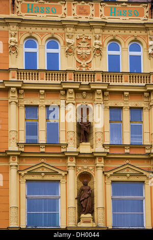 Fassade des Hotels in der Altstadt von Budweis, Budweis, Budvar, Böhmen, Tschechische Republik, Europa Stockfoto