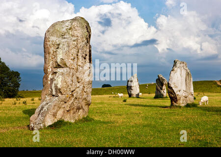 Ring von stehenden Steinen, Steinkreis, Avebury, Wiltshire, England, Vereinigtes Königreich Stockfoto
