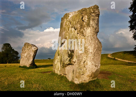 Ring von stehenden Steinen, Steinkreis, Avebury, Wiltshire, England, Vereinigtes Königreich Stockfoto