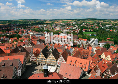 Blick vom Turm der Stiftskirche Kirche, Herrenberg, Landkreis Böblingen, Baden-Württemberg Stockfoto