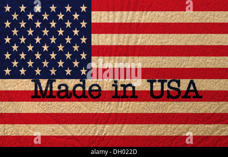 Made in USA-Text auf Flagge Stockfoto