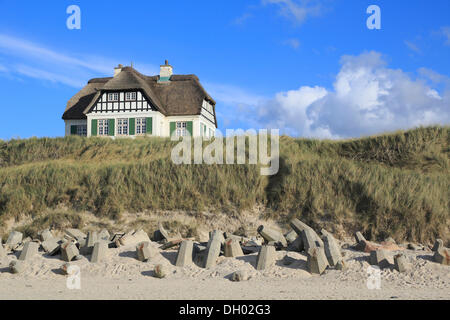 Reetgedeckten Haus auf den Klippen von Lökken, Nord-Jütland, Dänemark, Europa Stockfoto