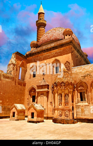 Innenhof des ishak Pasha Palace, 18. Jahrhundert osmanischen Architektur, der östlichen Türkei Stockfoto