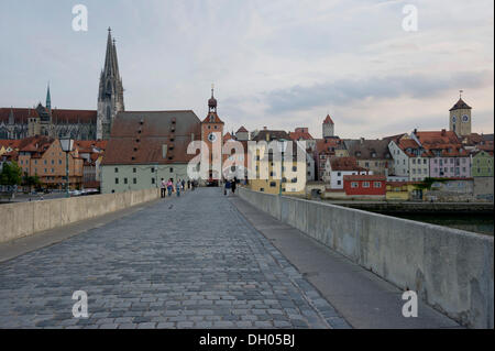 St.-Petri Dom, Salzstadel Lagerhalle, Brueckentor Turm, Steinerne Bruecke Stein zu überbrücken, Donau Stockfoto