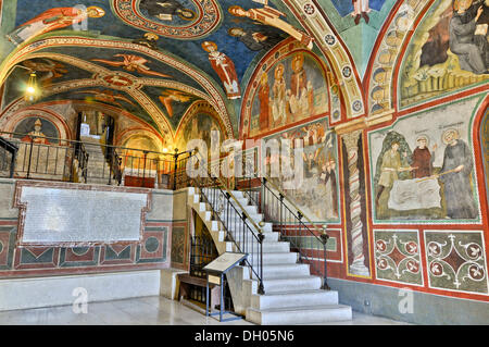 Untere Kirche Chiesa Inferiore, Kloster des Heiligen Benedikt, Kloster Subiaco oder Sacro Speco, Benediktiner-Kloster in der Nähe von Subiaco Stockfoto