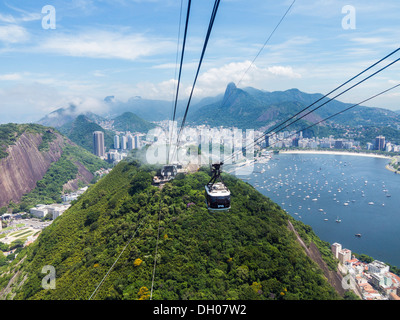 Luftaufnahme der Stadt und Hafen von Rio De Janeiro in Brasilien von Seilbahn auf den Zuckerhut Stockfoto