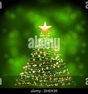 Gold Weihnachtsbaum mit Stern auf einem leuchtenden grünen Hintergrund Stockfoto