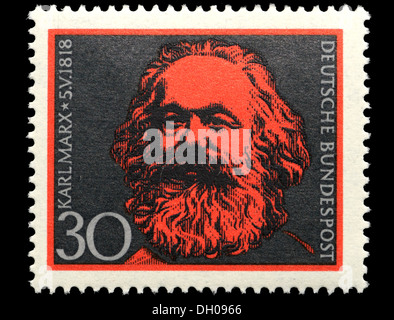 Porträt von Karl Marx (1818-83: deutscher Philosoph und revolutionäre Sozialisten) auf Deutsche Briefmarke. Stockfoto