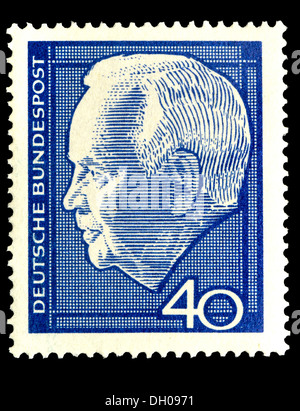 Porträt von Karl Heinrich Lübke (1894-1972: Präsident der Bundesrepublik Deutschland 1959-1969) auf Deutsche Briefmarke. Stockfoto