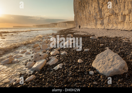 Frühjahr Sonnenuntergang am Birling Gap, East Sussex, England. Stockfoto