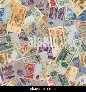 Nahtlose Textur der alten UdSSR Banknoten. Stockfoto