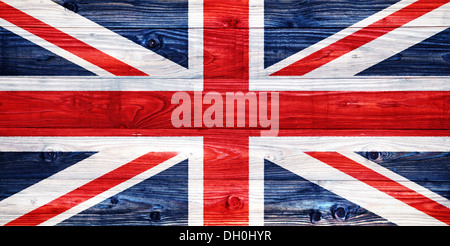 Die Flagge des Vereinigten Königreichs auf ein verwitterter Holzwand Stockfoto