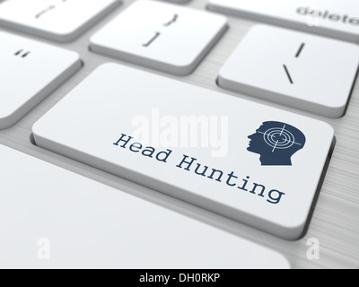 Weiße Tastatur mit Schaltfläche "Headhunting". Stockfoto