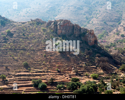 Aufnahmen auf einer Straße Reise durch den Anti-Atlas-Gebirge in der Stadt von Taroudant, Süden von Marokko, Nordafrika Stockfoto