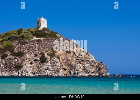 Torre di Chia, befestigten alten Wehrturm, Europa, Südeuropa, Süditalien, Sardinien Stockfoto