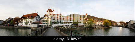 Panorama der Fluss Aare, Thun, Kanton Bern, Schweiz, Europa Stockfoto