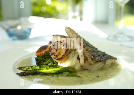 Atemberaubende Mahlzeiten in Plas Bodegroes ist schönes Restaurant in Nord-Wales Platz für 40 Gäste Stockfoto