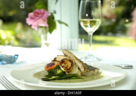 Atemberaubende Mahlzeiten in Plas Bodegroes ist schönes Restaurant in Nord-Wales Platz für 40 Gäste Stockfoto