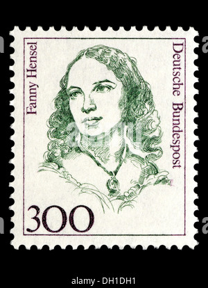 Portrait von Fanny Hensel (1805-1847: deutscher Pianist und Komponist, Schwester von Felix Mendelssohn) auf Deutsche Briefmarke. Stockfoto