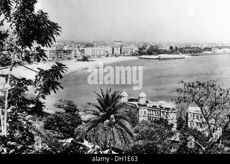 Girgaon Chowpatty Beach von Malabar Hill altes Vintage-Bild aus den 1900er Jahren Bombay Mumbai Maharashtra Indien Asien Stockfoto