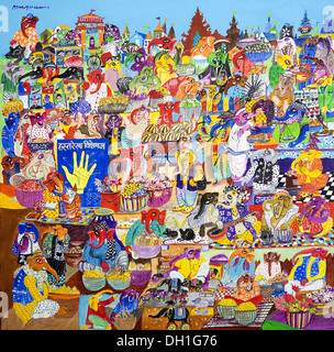 Kunstwerk fineart Malerei von Lord Ganesh Basar Markt , Indien , asien Stockfoto