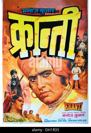 Indisches bollywood-hindi-Filmposter von Kranti von Manoj Kumar India, Dilip Kumar, Hema Malini, Laxmikant Pyarelal, Salim Javed, Santosh Anand 1981 Stockfoto