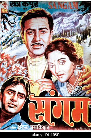 Indischer bollywood hindi Filmposter Sangam Schauspieler Raj Kapoor Rajendra Kumar Schauspielerin Vyjayanthimala Indien asiatisch indische Filme Poster alt 1900er Stockfoto