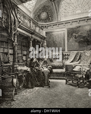 Elisabeth von Wied (1843-1916). Queen Consort von Rumänien. Carmen Sylva in seinem Arbeitszimmer. Gravur. Stockfoto