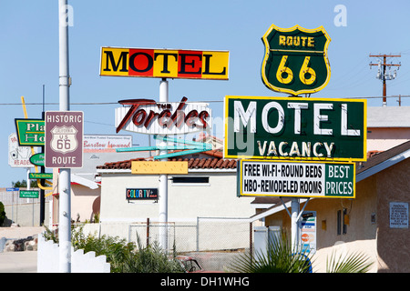 Motels auf der Route 66 in Barstow, Kalifornien, USA Stockfoto