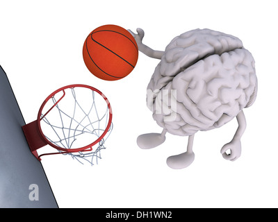 menschlichen Gehirns mit Armen und Beinen spielen, Basketball, 3d illustration Stockfoto