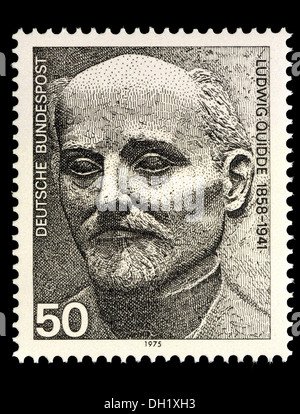 Porträt von Ludwig Quidde (1858 – 1941: Deutsche Pazifist und Gewinner des Friedensnobelpreises, 1927) auf Deutsche Briefmarke. Stockfoto
