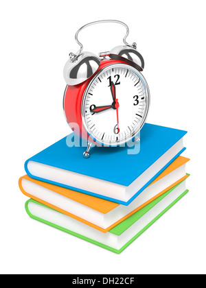 Wecker auf Stapel Bücher. Stockfoto