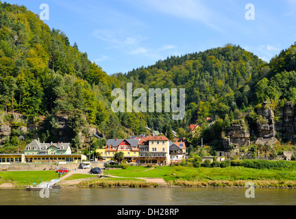 Fährhaus, Schmilka, Schmilka-Hirschmuehle, Sächsische Schweiz, Sachsen, Deutschland Stockfoto