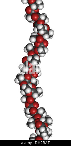 Polymilchsäure (PLA, Polylactid) Säure Biokunststoff, chemische Struktur - lineare Fragment (Detail). Kompostierbaren Polymer. Stockfoto