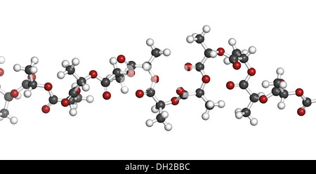 Polymilchsäure (PLA, Polylactid) Säure Biokunststoff, chemische Struktur - lineare Fragment (Detail). Kompostierbaren Polymer. Stockfoto