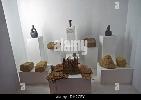 Artefakte im Archäologie Museum von Ancash, Huaraz, Peru. Stockfoto