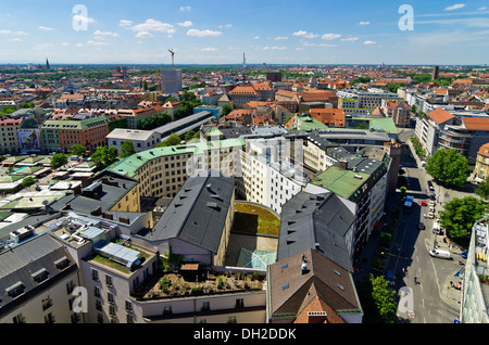 Blick vom St.-Petri Kirche, Alter Peter, über den Dächern von München, Bayern, Oberbayern Stockfoto