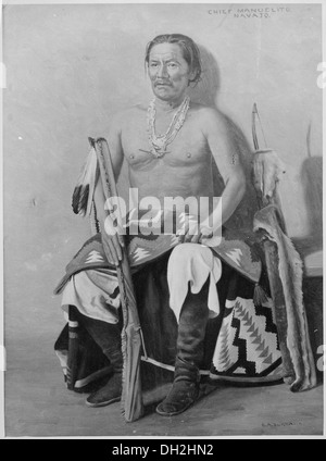 Manuelito, ein Navajo-Häuptling, in voller Länge, sitzen 519158 Stockfoto