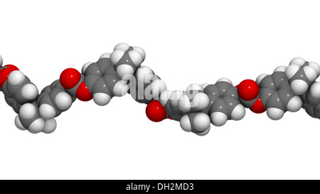 Polycarbonat (PC) aus Kunststoff, chemische Struktur - lineare Fragment (Detail). Hergestellt aus Phosgen und Bisphenol A. Stockfoto