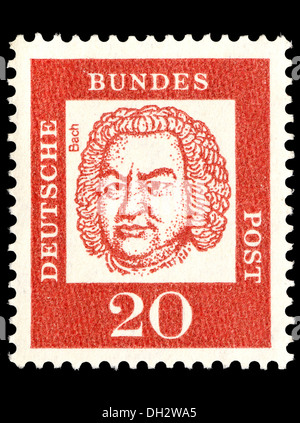 Porträt von Johann Sebastian Bach (1685-1750: deutscher Komponist) auf Deutsche Briefmarke Stockfoto