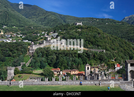 Schweiz, Ticino, Bellinzona, Montebello und Sasso Corbaro, UNESCO-Weltkulturerbe, Burgen, Schweiz, Tessin, Bellinzo Stockfoto