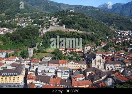 Schweiz, Ticino, Bellinzona, Montebello und Sasso Corbaro, UNESCO-Weltkulturerbe, Burgen, Schweiz, Tessin, Bellinzo Stockfoto