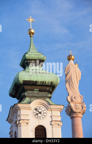 Spalte von der Jungfrau Maria und St. Ignatius Kirche, Györ, Transdanubien, Westungarn Stockfoto