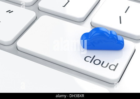 3D Render Cloud-Symbol auf der Tastatur. Computing-Konzept Stockfoto