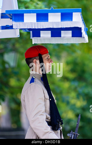 Evzone, Präsidenten zu schützen, während die Wachablösung hinter dem Parlament am Syntagma-Platz, Athen, Griechenland, Europa Stockfoto