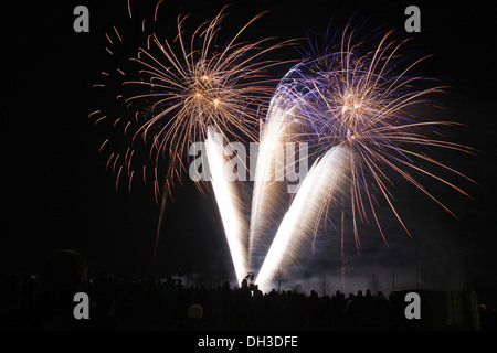 Feuerwerk mit vielen Zuschauern, Pristäblich, Laußig, Sachsen, Deutschland Stockfoto
