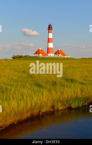 Leuchtturm Westerheversand, Westerhever, Eiderstedt, Norden Frisia, Schleswig-Holstein, Deutschland Stockfoto