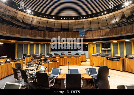 Die Siambr oder diskutieren Kammer in der Senedd oder National Assembly for Wales in Cardiff Bay. Stockfoto