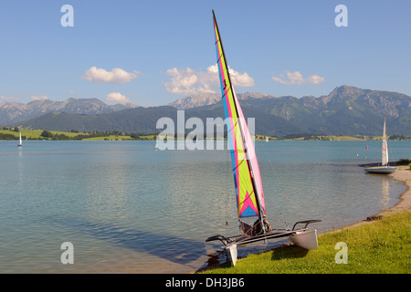 Katamaran und Boote auf See Forggen, Füssen, Allgäu, Upper Bavaria, Bavaria, Germany Stockfoto