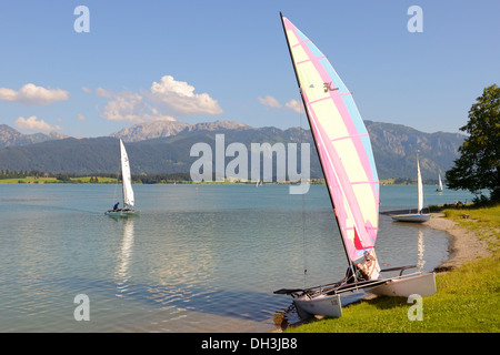 Katamaran auf See Forggen, Füssen, Allgäu, Upper Bavaria, Bayern, Deutschland Stockfoto